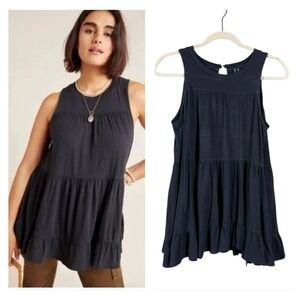Anthropologie Black Georgia Tiered Babydoll Tunic Size XS Bohemian Fairy Grunge